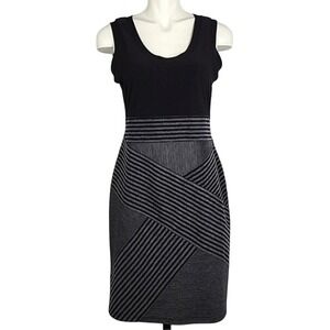 Joseph Ribkoff Women's Abstract Geometric Stripe Midi Dress Grey Black 10